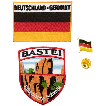 DIY衣服繡布補丁貼 三件組巴斯蒂地標刺繡 ＋德國旗幟+金屬別針 國旗 燙布貼 徽章 臂章 布藝 手作文創 熨斗貼 熨燙徽章 補丁