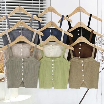 單排扣針織短款小背心女春秋季修身打底衫細吊帶內搭外穿無袖上衣