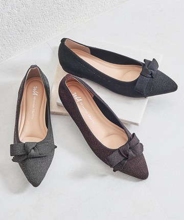 優雅蝴蝶結金蔥針織平底鞋 (52106)