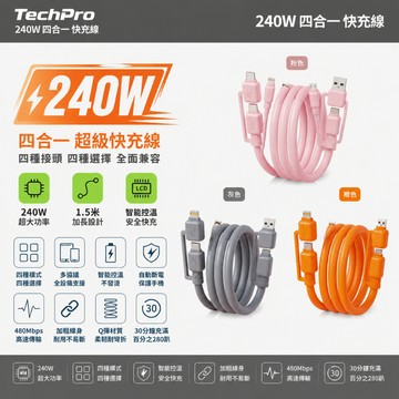🚀限時特價🚀【液態硅膠】240W四閤一超級快充 充電線 pd充電線 iphone 快充線 type c 快充線 傳輸線