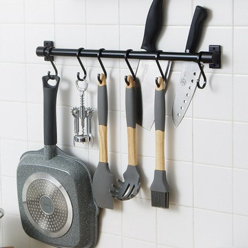 免運 開立發票 公司貨 浴室收納架 免打孔廚房掛桿架太空鋁廚具鍋鏟排鉤廚衛掛勾壁掛砧板鍋鏟置物架