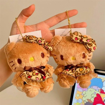 🚀賣場新款🚀美拉德豹紋kitty掛件毛絨多多鑰匙扣miu系kitty貓掛件公仔禮物