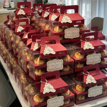 中秋必備🥮高檔空禮盒 月餅禮盒包裝 糕點禮品盒 伴手禮盒 復古高級 節蛋黃酥包裝盒6粒裝80g法式簡約手提盒禮盒紅色高