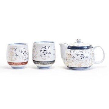 【九谷燒】日式手作茶具組 - 白粒鐵仙(茶壺 x 1、茶杯 x 2)