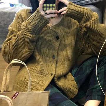專柜撤柜高端高端浣熊絨懶惰風開衫毛衣女秋冬炸街設計感針織外套