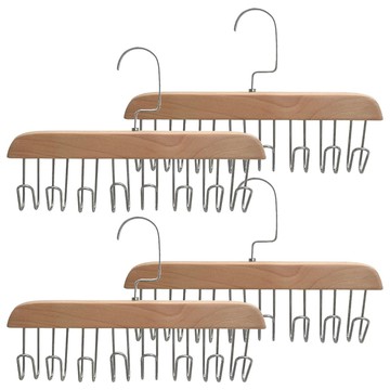 沐慕家居 木質防滑收納多勾內衣衣架 原木色 四入  1組