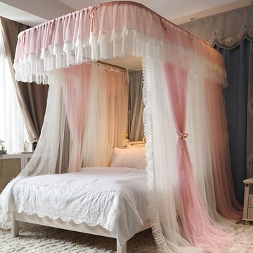 U型導軌宮廷落地蚊帳家用軌道支架1.8m床公主風雙層紗遮光可拆洗2