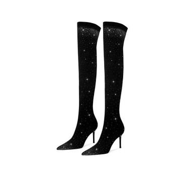 HOOV A/W水鉆長靴女2026新款過膝靴加絨靴子細跟長筒靴彈力瘦瘦靴