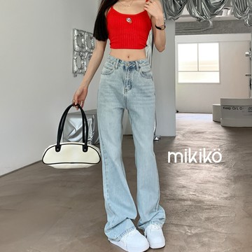 美木子｜預購｜淺藍彈性拖地牛仔褲【B202114】喇叭牛仔褲 淺色牛仔長褲 修身顯瘦 拖地長褲