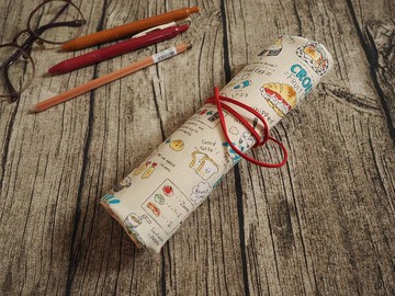 可愛和風食物圖案捲筆袋 餐具袋