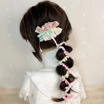 刺繡蕾絲皺褶髮夾/ 馬尾夾 編織髮插 馬尾插 髮叉 髮梳 邊夾 髮飾