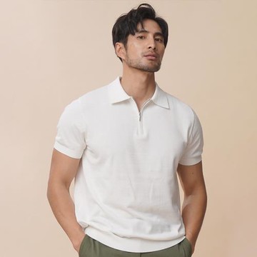 輕奢拉鏈POLO衫翻領短袖T恤男夏季輕薄復古冰絲針織半袖體恤上衣