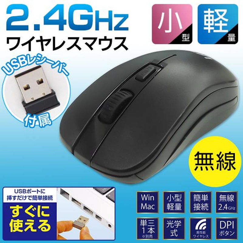 マウス ワイヤレスマウス 無線 USBレシーバー付 小型 2.4GHz