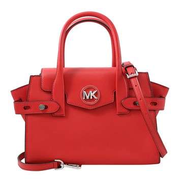 MICHAEL KORS CARMEN 金屬LOGO皮革翻蓋手提兩用包.紅