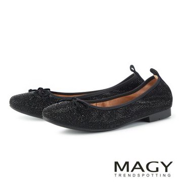MAGY 羊皮燙鑽浪漫蝴蝶結平底鞋 黑色