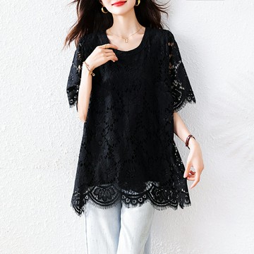 ＊ORead＊韓版中長款蕾絲衫(黑色L~5XL)【限定加碼✿全館滿額再折】