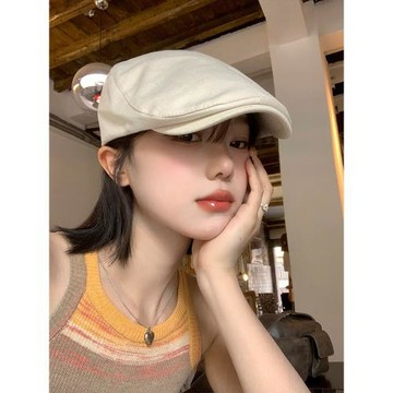 英倫風復古前進帽女春秋季百搭反戴貝雷帽時尚大頭圍顯臉小帽子潮