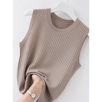 夏秋冰絲針織吊帶背心女大碼胖mm遮肚西裝內搭打底衫外搭螺紋上衣