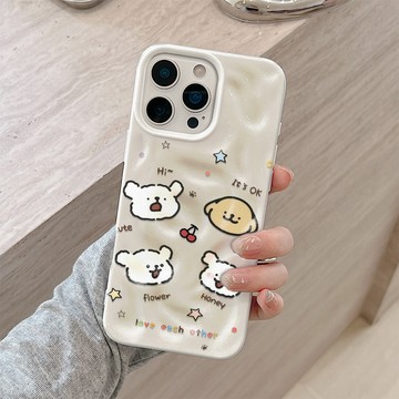 櫻桃小白狗 適用iPhone17 16 15Plus 14 13 12 蘋果手機保護殼 個性隕石紋 大孔護機防摔軟殼