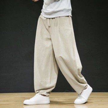 中國風漢元素亞麻棉禪修如意褲休閑寬松哈倫褲男民族復古風練功服