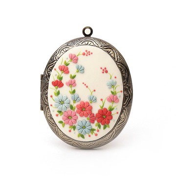 照片小盒項鍊聚合物粘土項鍊吊墜帶鮮花禮物送給媽媽