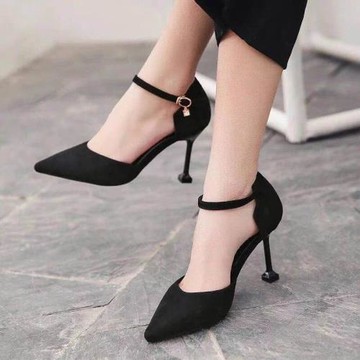 2024春秋季新款韓版淺口尖頭高跟鞋細跟單鞋女一字扣帶包頭涼鞋女