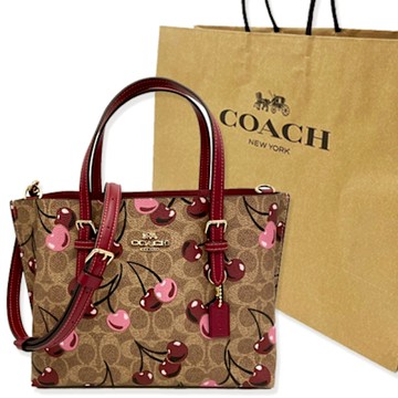 COACH 經典C LOGO手提/斜背兩用托特包贈紙袋(焦糖/櫻桃)