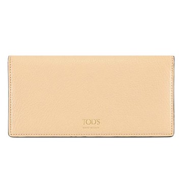 TODS 品牌燙金LOGO內裏撞色對開零錢長夾.淺褐色