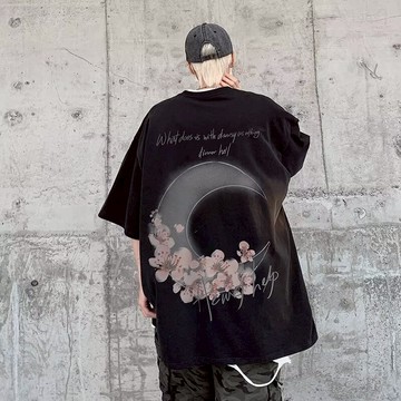 潮流月亮花瓣印花t恤 五分袖 短袖男 簡約印花t恤 男生上衣 短T恤 班服 大尺碼 短袖t恤（HDT80）【壹號站】