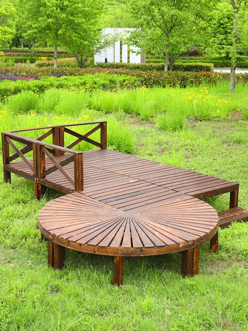 戶外防腐木地板花園木質榻榻米室外實木休閑庭院景觀木板平臺布置