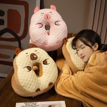 可愛卡皮巴拉水豚午睡枕辦公室趴睡枕休息靠背椅子靠墊學生午休枕