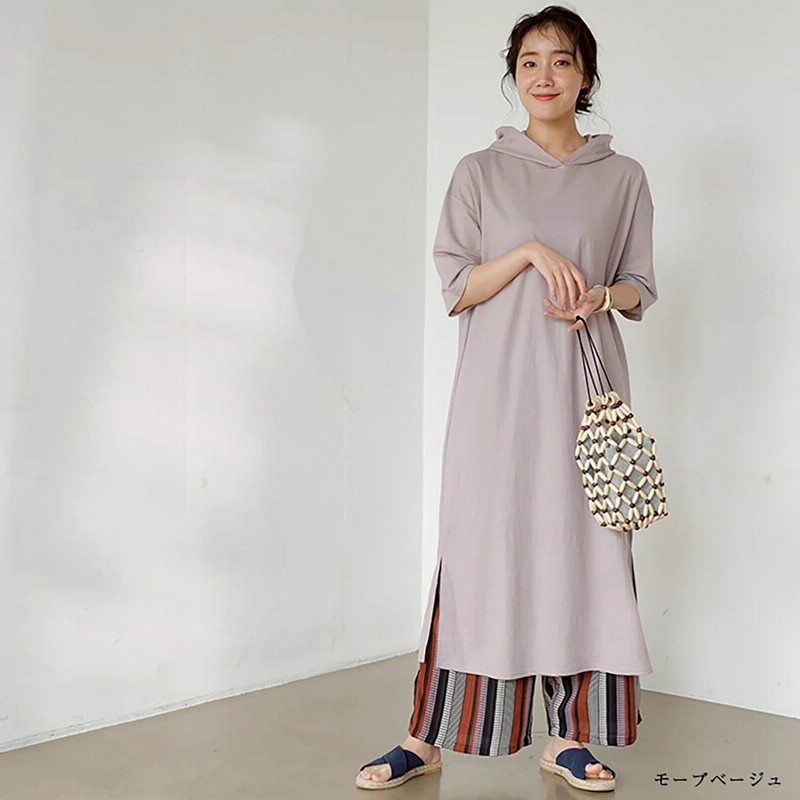 接触冷感 半袖パーカーワンピース 裾スリット入り 通販 Lineポイント最大1 0 Get Lineショッピング