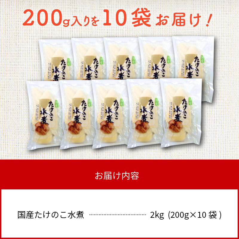 国産 たけのこ 水煮 200g×10 計2kg　N067-ZA397