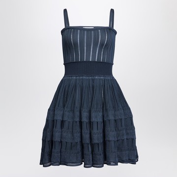 Dark blue shiny crinoline knit dress