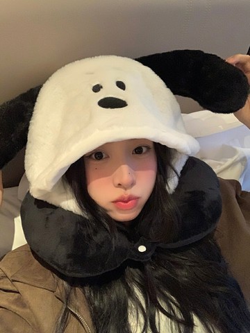 馨幫幫雜貨鋪 二合一卡通連帽U型枕可愛毛絨護頸枕辦公室午休枕頭