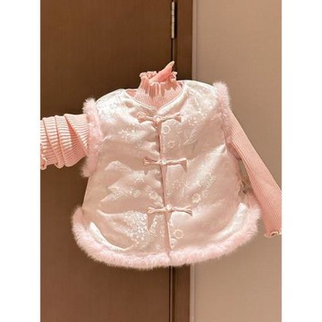 女寶寶夾棉馬甲中國風坎肩冬季嬰兒新中式禮服新年衣服拜年服唐裝