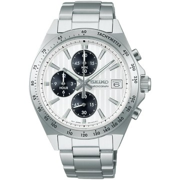 SEIKO 精工 CS 系列 SBTR039J 經典白面三眼計時男錶 8T67-00Y0S 41㎜
