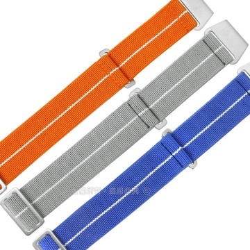 Watchband / 各品牌通用 穿戴方便 輕便柔軟 不鏽鋼扣頭 彈性尼龍錶帶 橘/灰/藍