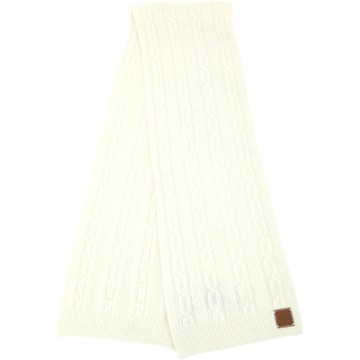 MULBERRY 桑樹壓花皮革標麻花粗針織羊毛圍巾 披肩(白色)