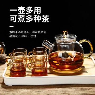 耐熱高硼全玻璃茶壺泡茶煮茶壺家用加厚四季壺功夫茶具花茶壺套裝