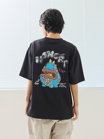 藍色趣味小恐龍背圖短T