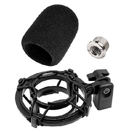 Etour AT2020 Microphone Shock Mount with Pop Filter foam, Mic Anti-Vibration Suspension Shock Mount Holder Clip for audio technica at2020 at2020usb Mi