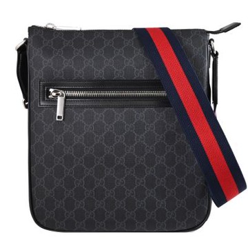 GUCCI GG Supreme 滿版印花皮革拉鍊郵差包/斜背包(黑灰)