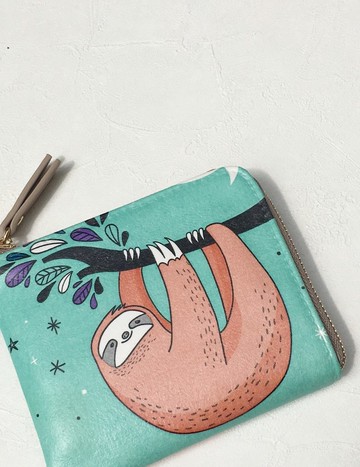 【L型短夾】樹懶 L型拉鍊短夾 輕薄 零錢包 皮包 錢包 禮物 短夾