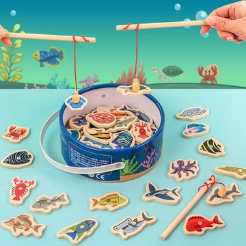 【高雄發貨 新款特價】木制寶寶磁性釣魚兒童玩具小魚嬰幼兒益智1-2一兩歲半3男孩子女孩