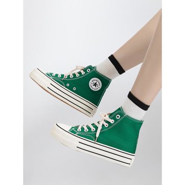 厚底高幫帆布鞋女款夏季2025新款透氣薄款百搭綠色春秋板鞋女鞋