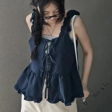 兩面穿韓版綁結上衣【8132】春夏新款韓系INS休閒百搭氣質純欲甜美可愛甜辣網紅兩面穿上衣 BonChu