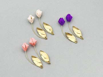 鬱金香耳飾 粉紅 白 紫│つまみ細工│日式│浴衣│和服│袴│春│日式風格│婚禮│簡約│煙火│祭典│新年│可愛