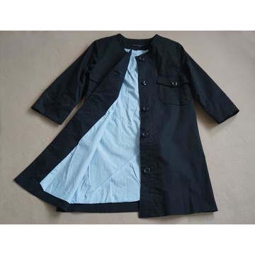 外貿日單通勤黑色純棉圓領長風衣外套中袖干練優雅休閑春夏秋特價