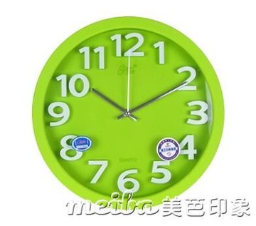 康巴絲14英寸靜音客廳掛鐘立體創意磨砂炫彩鐘表石英鐘 QM